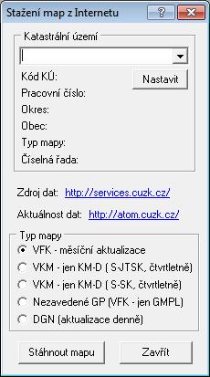 Soubor 4.7 109 Stažení map z Internetu Stažení vektorových map z internetu bez použití webového prohlížeče s přímo volbou k.ú. v programu GEUS. Více viz http://services.cuzk.cz/.