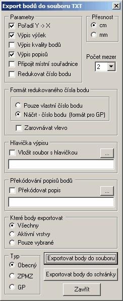 118 GEUS grafika Export bodů z grafické části do tvaru textového souboru. Tato funkce může být i záchranou pokud se poškodí soubory se seznamem souřadnic.