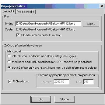 Soubor 121 Nejdůležitější volbou je volba způsobu připojení. Jde jen o zvolení prvotního přibližného umístění (s výjimkou již připojených rastrů).