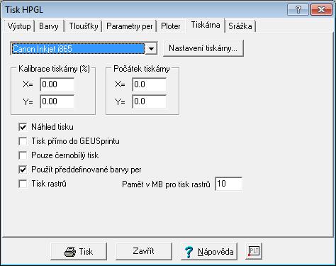 134 GEUS grafika Sekvence pro plotr Zadání úvodní a ukončovací sekvence příkazů jazyka HP-GL. Opět záleží na typu zařízení.