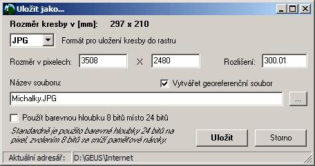 ..), který jste zadali při volbě části kresby k tisku, zde ho už nelze změnit. Volí se pouze rozměr rastrového obrázku/souboru, na který bude zvolená kresba vytištěna/vykreslena.