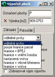 Program je schopen určit i plochu oblastí, jejichž hranici tvoří kruhový oblouk. Program je schopen i automaticky odečítat vnitřní uzavřené oblasti, viz přepínač Odečítat vnitřní oblasti.