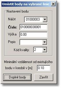 228 GEUS grafika ZPMZ_M_101. Při exportu do VFK program takovému bodu naplní položku CISLO_ZPMZ_MER hodnotou 101. 10.12 Umístit body na vybrané linie.