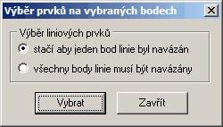 Při spuštění funkce se zobrazí dialog ve kterém lze nastavit: Které prvky se mají navázat - možnost zvolit které prvky se budou navazovat (všechny, aktivní vrstvy, vybrané) Tolerance pro navázání na