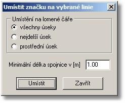 Pomůcky 11.6 233 Umístit značku na vybrané linie... Značku lze umístit na linie nebo lomené čáry ale parametrů z výše zobrazeného dialogu, který se po spuštění funkce objeví.