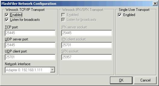 INI neexistuje, doplňte ji tak, jak to vidíte výše ve vzorovém výpisu. Na serveru spusťte program FFserver.exe z adresáře, kde jste editovali soubor GeusISKN.INI. Poklepejte na ikonu programu v pravé dolní části lišty Windows, otevře se okno serveru: V menu programu zvolte funkci Config - Network.