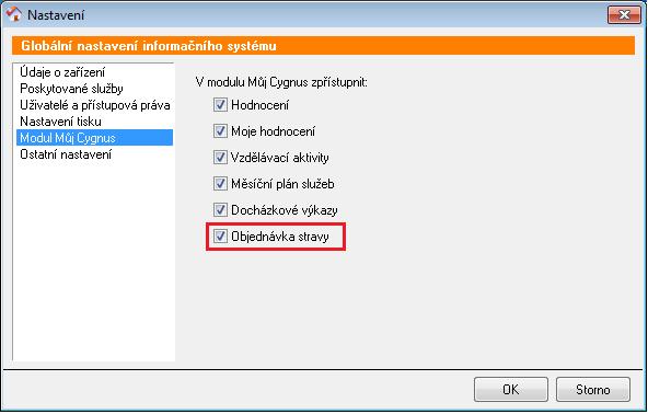 5. Objednávka stravy v modulu Můj Cygnus Tento nástroj slouží zaměstnanci pro objednávání stravy.