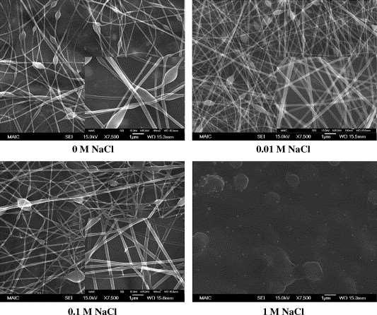 The average diameter and the diameter distribution of PAA nanofibers are determined by FE-SEM picture analysis of 300 PAA nanofibers, as shown in Fig. 2.