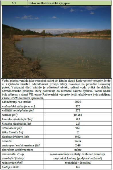3. Terénní průzkum 24 vodních útvarů Výsledky Pro každý mapovaný vodní útvar sestavena přehledná tabulka se zjištěnými charakteristikami z