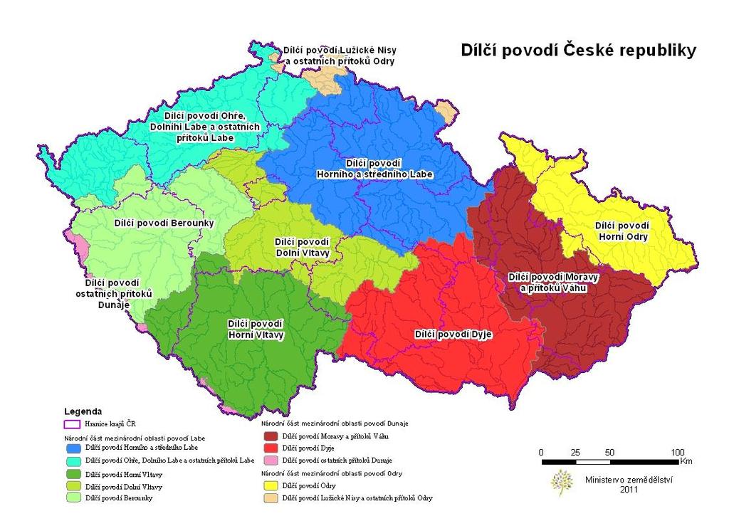 Obrázek 1 Vymezení dílčích povodí na území ČR Byla obnovena diskuse o vytvoření podmínek pro ekonomickou regulaci oboru.