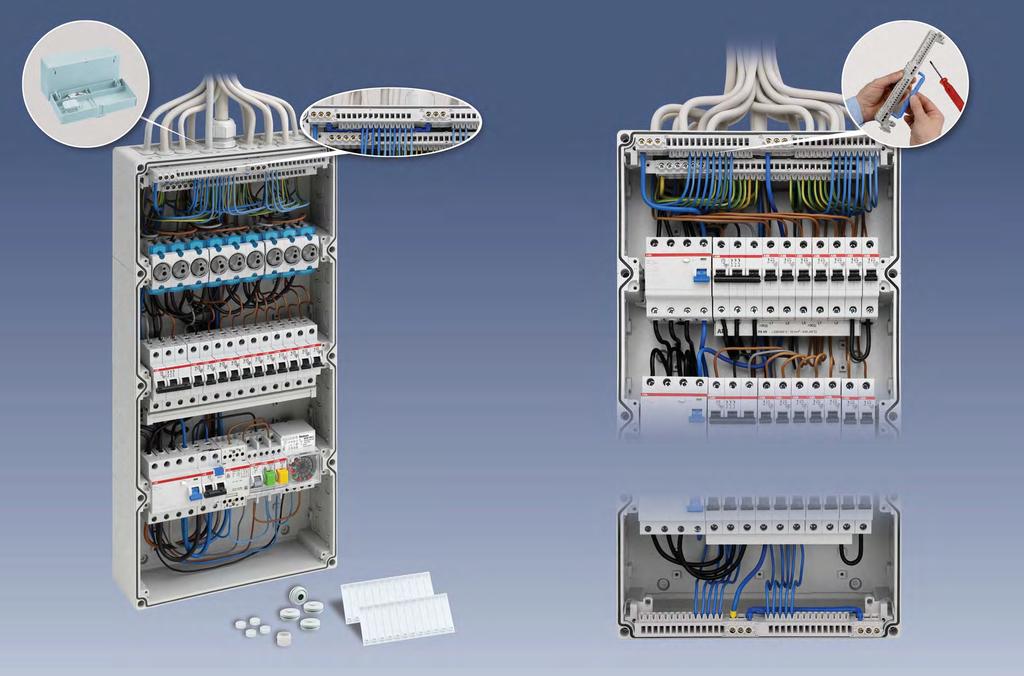 AK / AKi rozváděče AK / AKi 14 až 70 Včetně kabelového krytu s výklopným prostorem pro dokumenty Rychlá montáž pomocí předmontovaných těsnicích membrán Rychlá montáž pomocí bezšroubové svorkové lišty