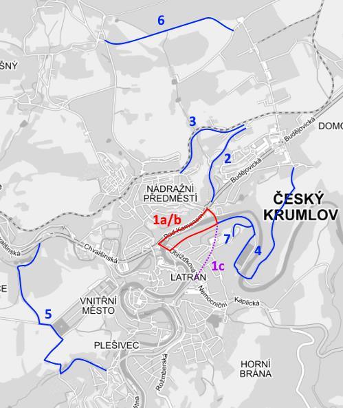 Obrázek 6 Modelovaná opatření stavebního charakteru 7 ZÁVĚR Byl vytvořen klasický čtyřstupňový multimodální dopravní model pro potřeby Komplexní dopravní koncepce města Český Krumlov.