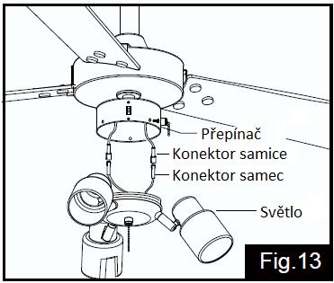 Proveďte zapojení kabeláže. Propojením konektorů samec / samice spojte modrý kabel z osvětlení s modrým kabelem ze skříňky přepínače.