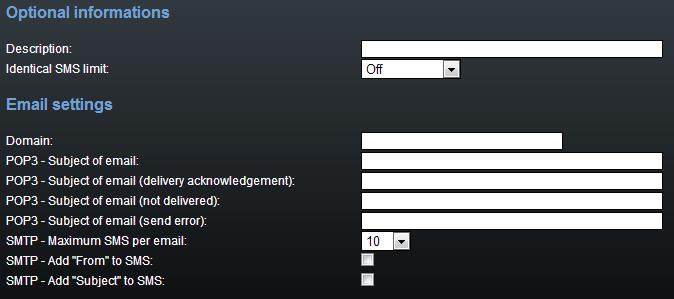 SMPP address modification Source address of message incoming from SMPP slouží pro nastavení identifikačního čísla odesílatele zprávy přijaté protokolem SMPP Never replace original address Replace if