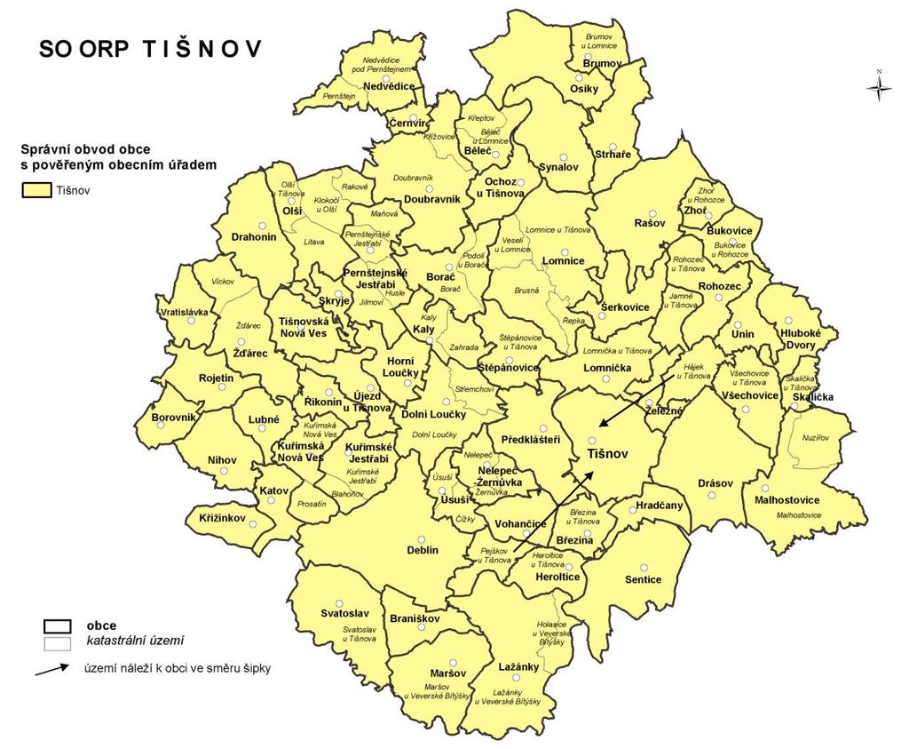 1.3 VYMEZENÍ ÚZEMÍ MAP Území řešené v MAP pro SO ORP Tišnov je tvořeno 59 obcemi, které se nacházejí v severozápadní části Jihomoravského kraje, v okrese Brno-venkov.