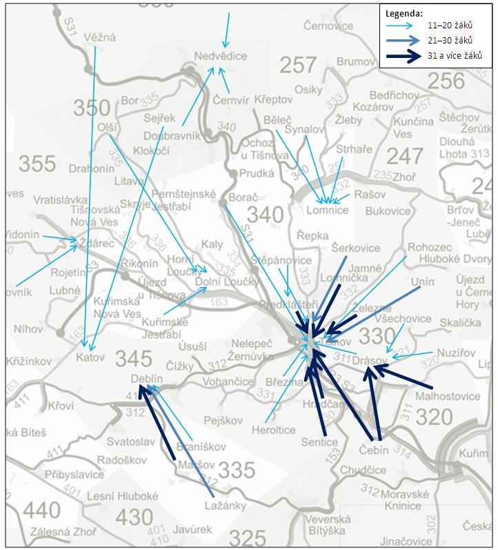 V ORP Tišnov funguje provázaná síť linek Integrovaného dopravního systému Jihomoravského kraje (IDS JMK).