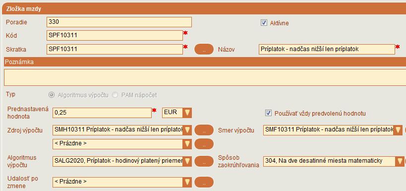 SPF10311 Príplatok - nadčas nižší len príplatok hodnota