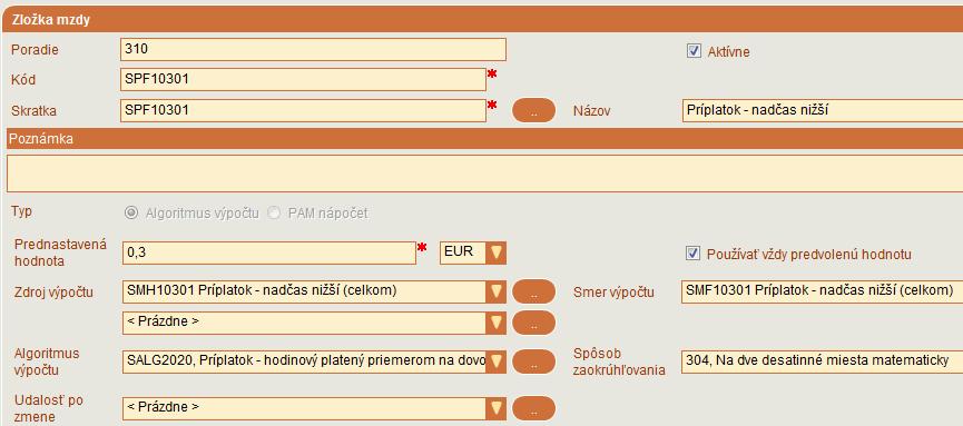 SPF10301 Príplatok - nadčas nižší hodnota 0,3 SPF10302 Príplatok - nadčas