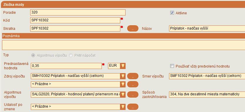 SPF10301 Príplatok - nadčas nižší hodnota 0,25