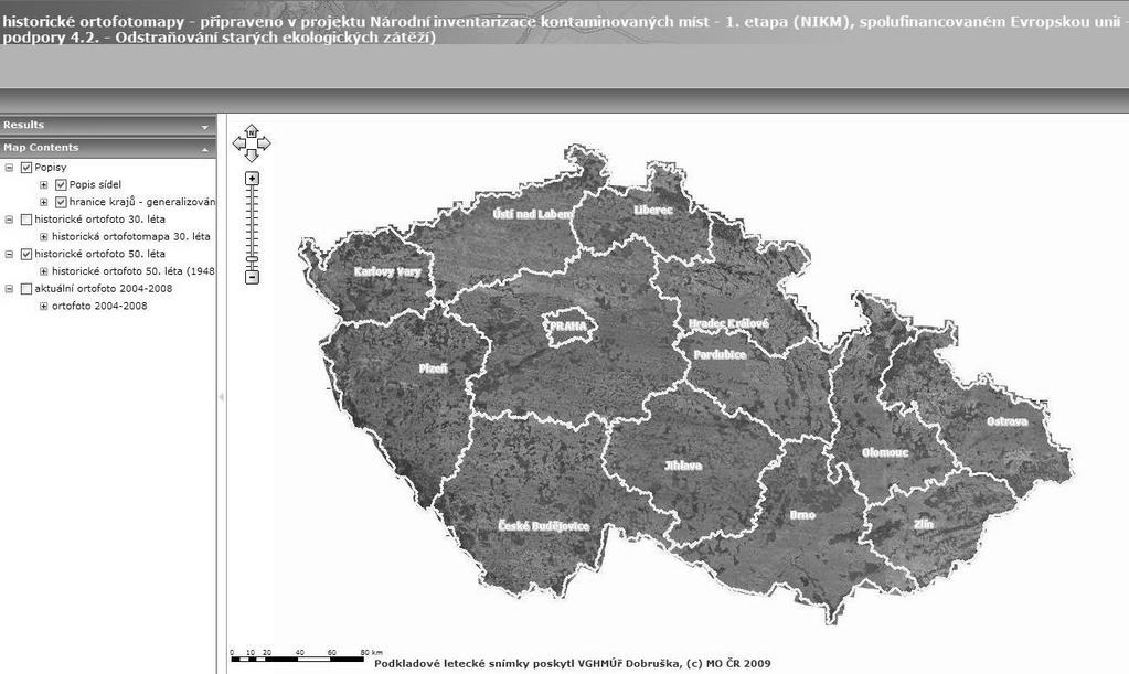 Obrázek 2 Mapová aplikace Historická ortofotomapa ČR na mapovém serveru CENIA Multitemporální analýza pro interpretaci současné ortofotomapy Vedle přesné identifikace a lokalizace jednotlivých