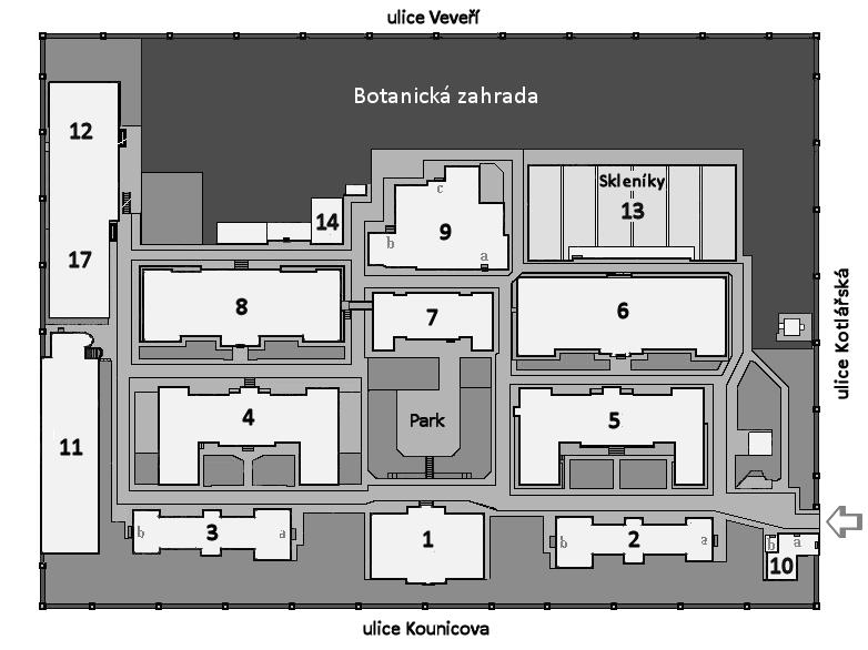 ŘÍRODOVĚDECKÁ FAKULTA lánek areálu řírodovědecké fakulty Masarykovy univerzity, Brno, Kotlářská 2 Budova 1 Děkanát řírodovědecké fakulty Budova 2 Ústav antropologie Budova 3 Ústav geologických věd