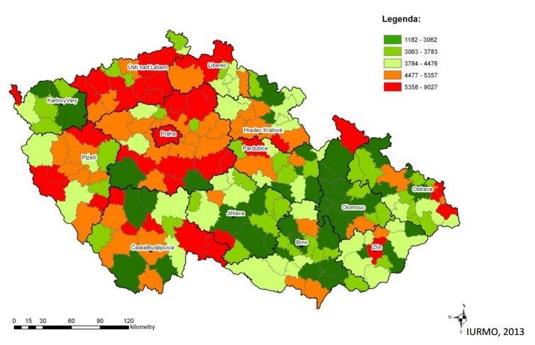 Jednotkové náklady (Kč/t) na tříděný sběr využitelných odpadů v území ORP za r.