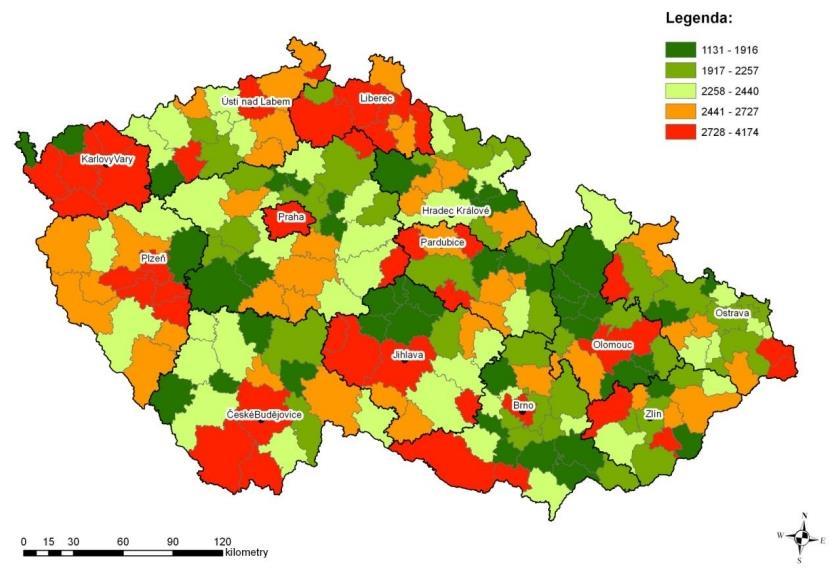 komunálními odpady v obcích ČR za rok 2012), Hodnocení nákladů na hospodaření s komunálními