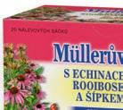 Müllerovy čaje Müllerovy čaje s jitrocelem a mateřídouškou, s echinaceou, rooibosem a květem lípy, s jitrocelem, mateřídouškou a proskurníkem, s květy černého bezu, lípy a s dobromyslí.