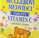 Müllerovi medvídci Müllerovi medvídci jsou s příchutí citronu, mandarinky nebo černého rybízu a s vitaminem C. Cucavé tablety ve tvaru medvídků jsou vhodné pro děti od 3 let.