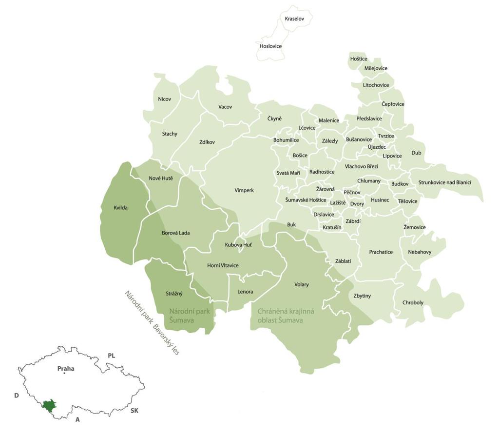 Obrázek 1: Mapa turistické oblasti Šumavsko Zdroj: PRO Šumavsko, z.s., 2016.