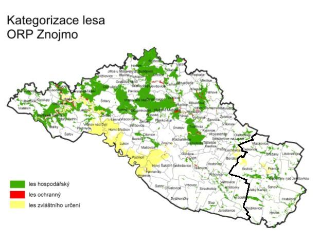 Pozemky určené k plnění funkcí lesa Území MAS Hrušovansko je velice podporůměrným lesnatým územím, dosahuje pouze 0,7 % (ORP Znojmo dosahuje 22,8 %) Tabulka č.