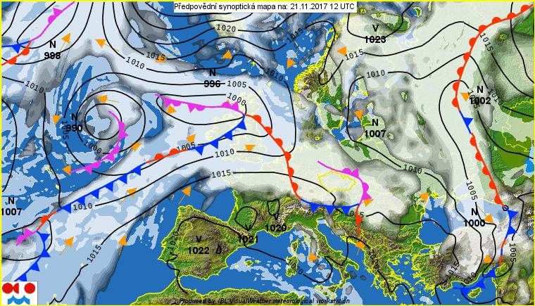 Synoptická (povětrnostní) mapa Situace: