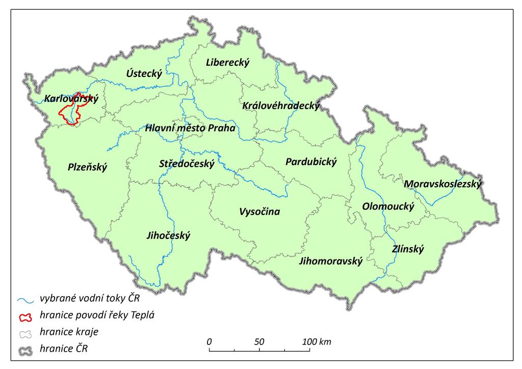 4. Geografická charakteristika povodí Teplé 4. 1 Poloha povodí Povodí řeky Teplé se nachází v západních Čechách (obr. 2).