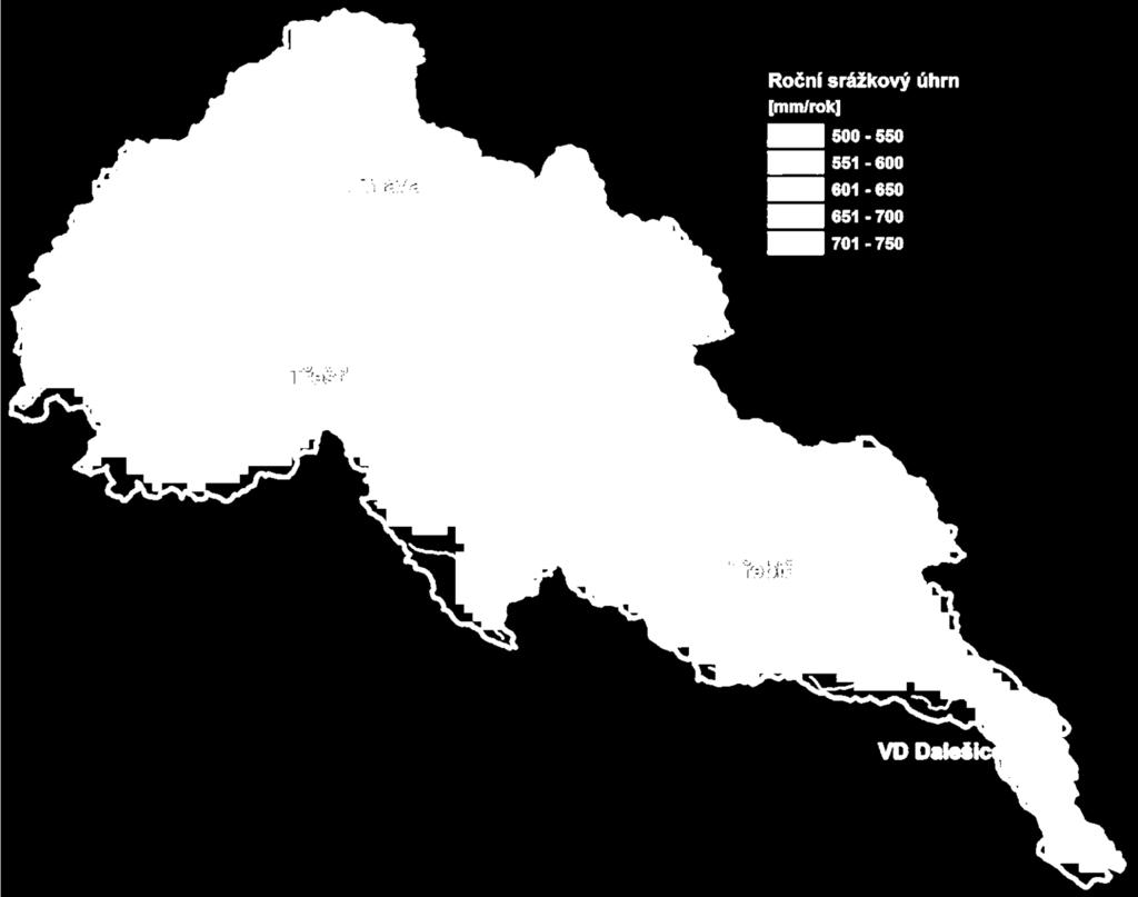významných přítocích užívání vod rozložení srážek v povodí využití území