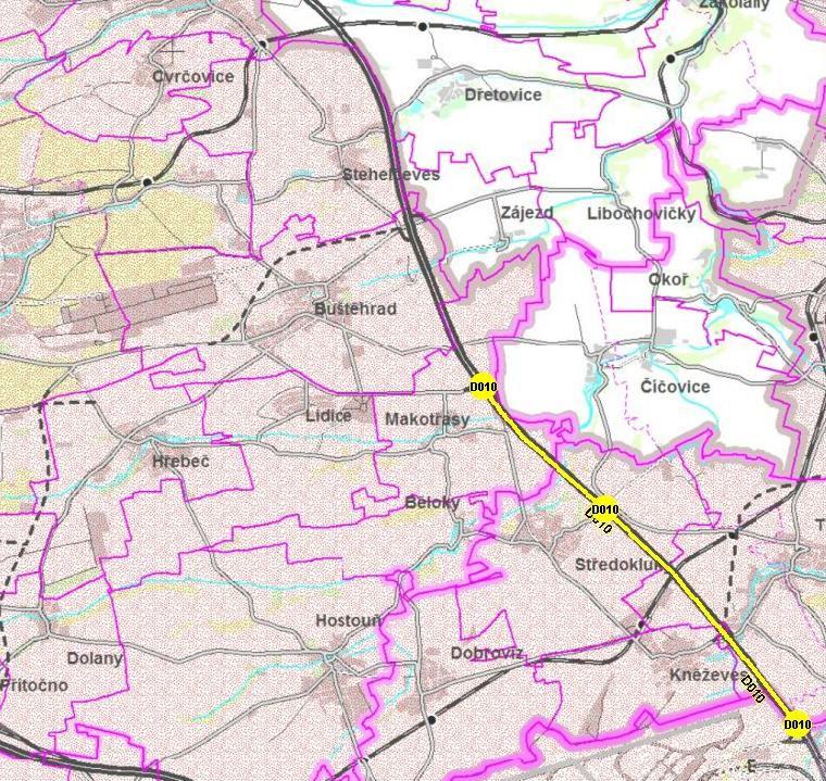 Silnice I. a III. třídy: výřez ze ZUR SK Kstru kmunikační sítě v bci tvří silnice III. tříd, z nichž silnice III/00713 spjuje bec s nadřazenu silnicí I/61 a dále v pkračvání na dálnici D7. Silnice I.