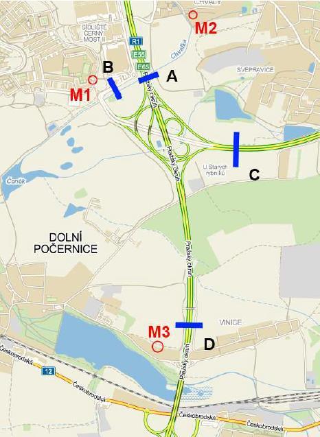 4.6. PRAŽSKÝ OKRUH, STAVBA 510 SATALICE BĚCHOVICE Předmětem záměru je zkapacitnění stávajícího úseku Pražského okruhu (stavba 510 Satalice Běchovice), které zahrnuje změnu šířkového uspořádání stavby