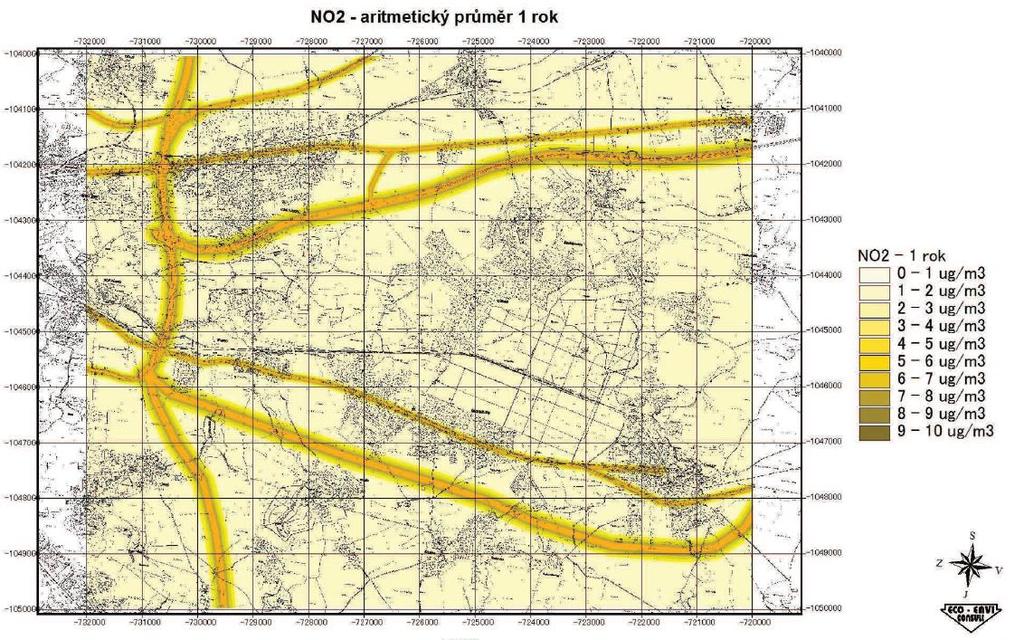 Na následujících obrázcích jsou zobrazeny průměrné roční koncentrace oxidu dusičitého a benzo(a)pyrenu. Obr.