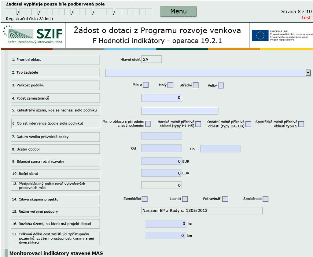 Formulář Žádosti o