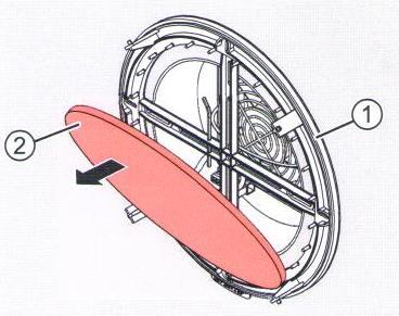 nasaďte nový nebo vypraný prachový filtr (5) na fixační trny (6). přesvědčte se, že je prachový filtr (5) dobře zafixován na trnech (4) na spodním díle vnitřního krytu (3).