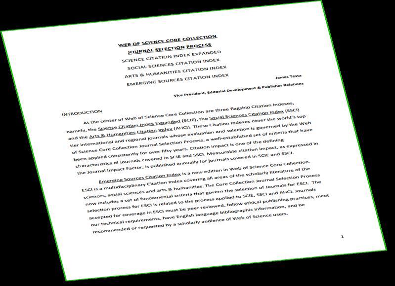 Web of Science Core Collection Selekční proces Hlavní body