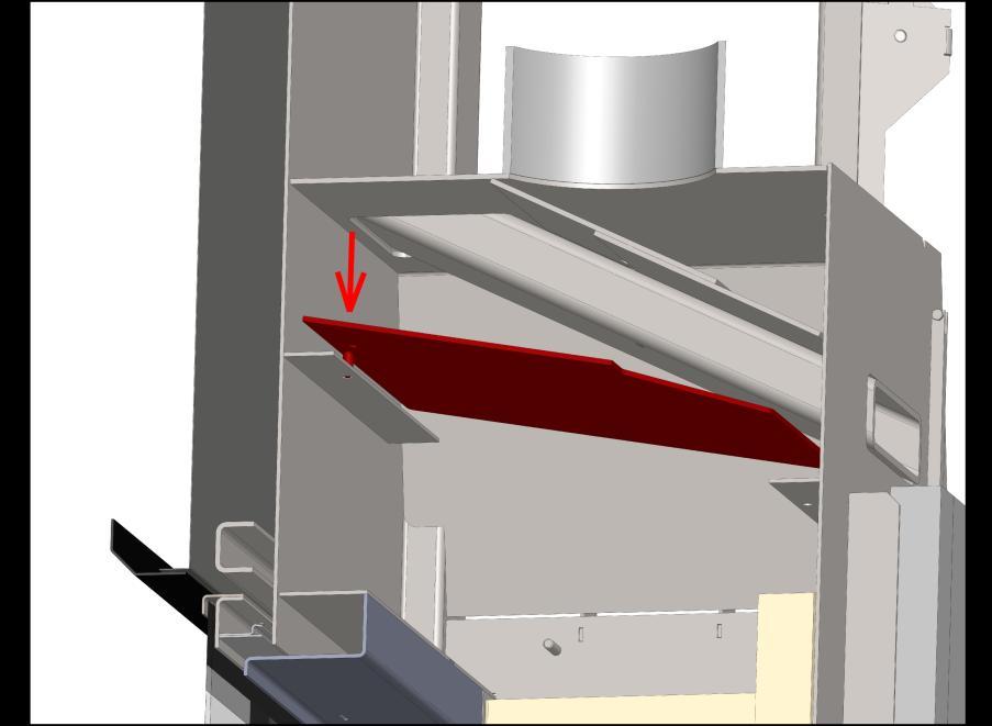 Při posunutí horního deflektoru směrem nahoru dochází k uzavírání odtahového hrdla a tím ke snížení tahu.