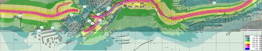 obr. 5 Zobrazení hlukových pásem CELEK, 2035 NOC HS Přeložka silnice I/23 Třebíč JZ obchvat Stránka