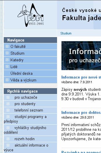 Rozvrh zimního semestru Internetové stránky fakulty Nástěnka