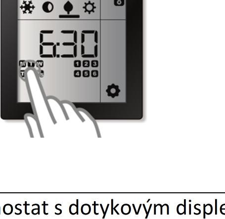 dotykovým displejem aktivovat požadovanou teplotu (provozní režim), a na kterou předdefinovanou požadovanou teplotu (provozní režim) má přepnout.