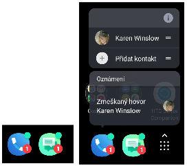 Puntíky se zobrazují na ikonách aplikací na obrazovce Všechny aplikace a na Domovské obrazovce. Pro zobrazení zhuštěné verze dostupných oznámení stiskněte a přidržte ikonu aplikace.