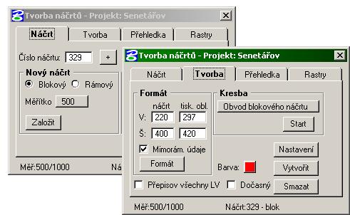 nový náčrt č. 329 s příslušnými atributy. Byl zvolen blokový náčrt s měřítkem 1:500. Vše se potvrdilo tlačítkem Založit.