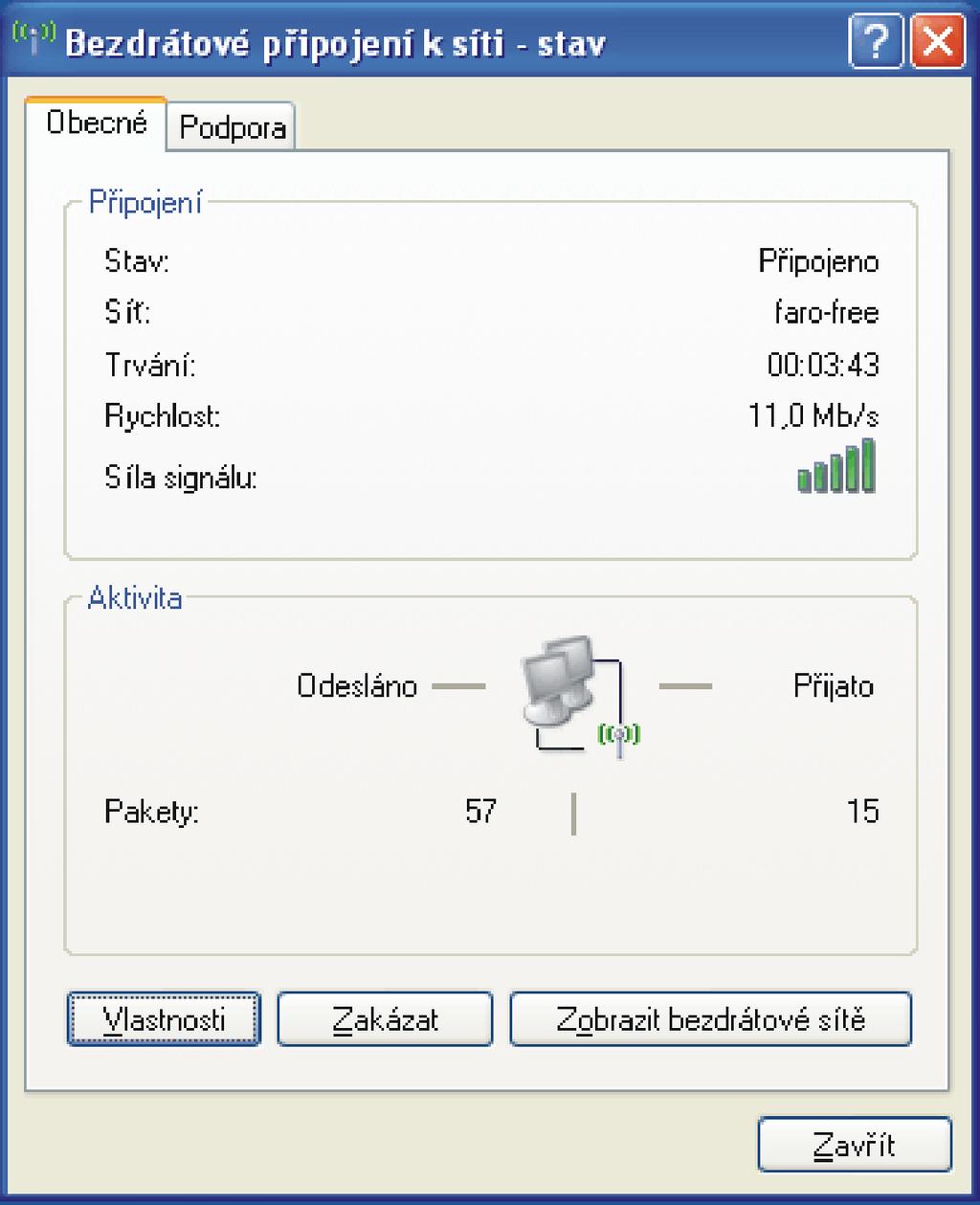 se nám objeví okno Bezdrátové připojení k síti stav, kde zvolíme položku Vlastnosti (obr. 24). Obr.