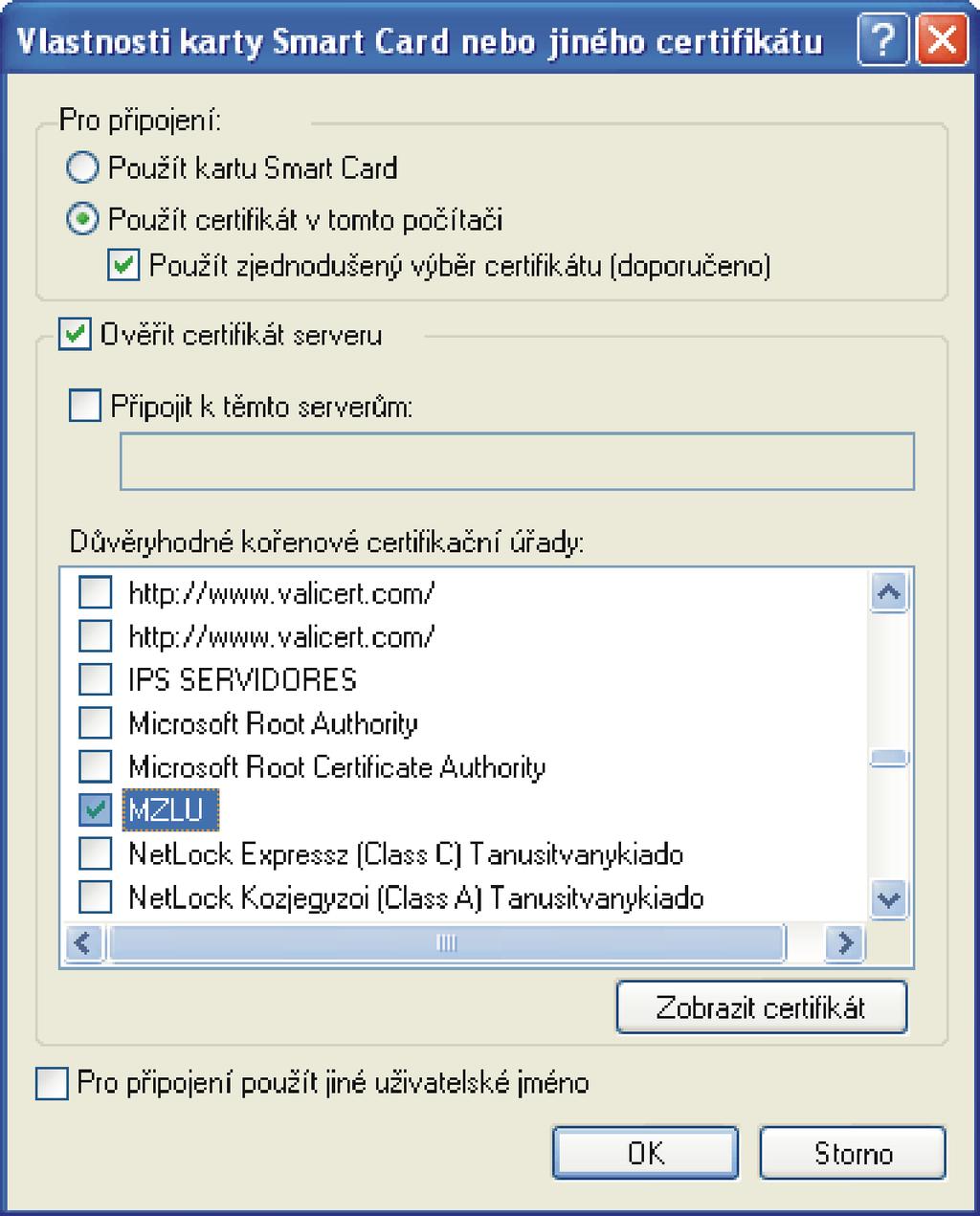 V druhém oddíle vybereme v seznamu certifikátů certifikát MZLU, zaklikneme Ověřit