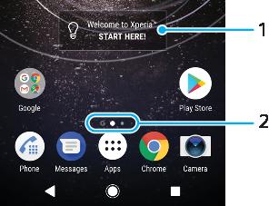 Přehled obrazovky Plocha 1 Widget Welcome to Xperia ťuknutím widget otevřete a můžete