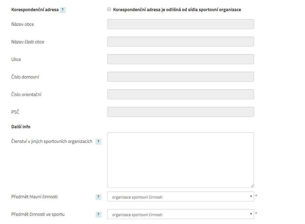 korespondenční adresa v případě, že se liší od